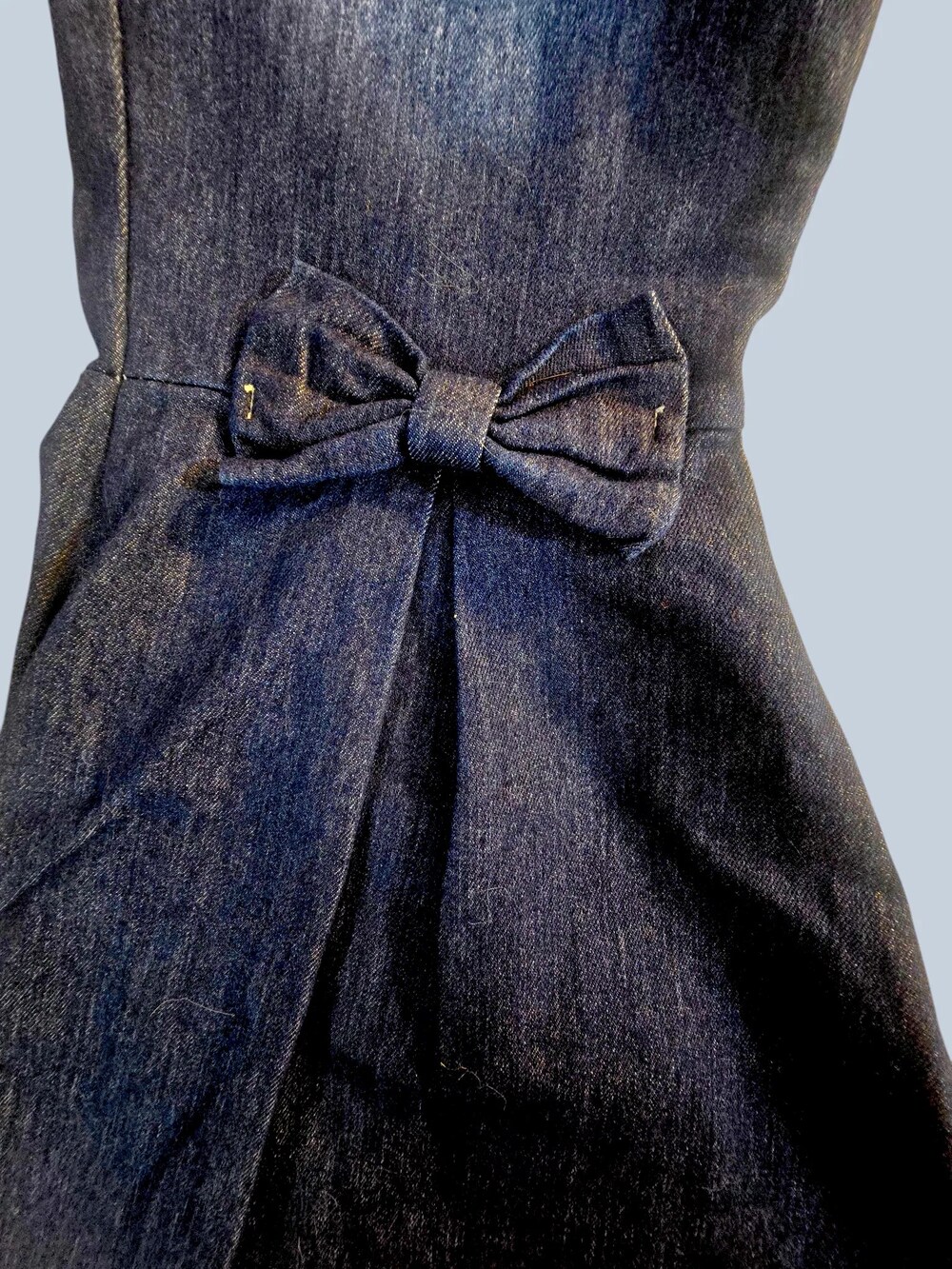 Girls Dark Wash Extreme Bell Bottom Denim Jeans Bow Accent Fringe Hem Size 140 9 image 2